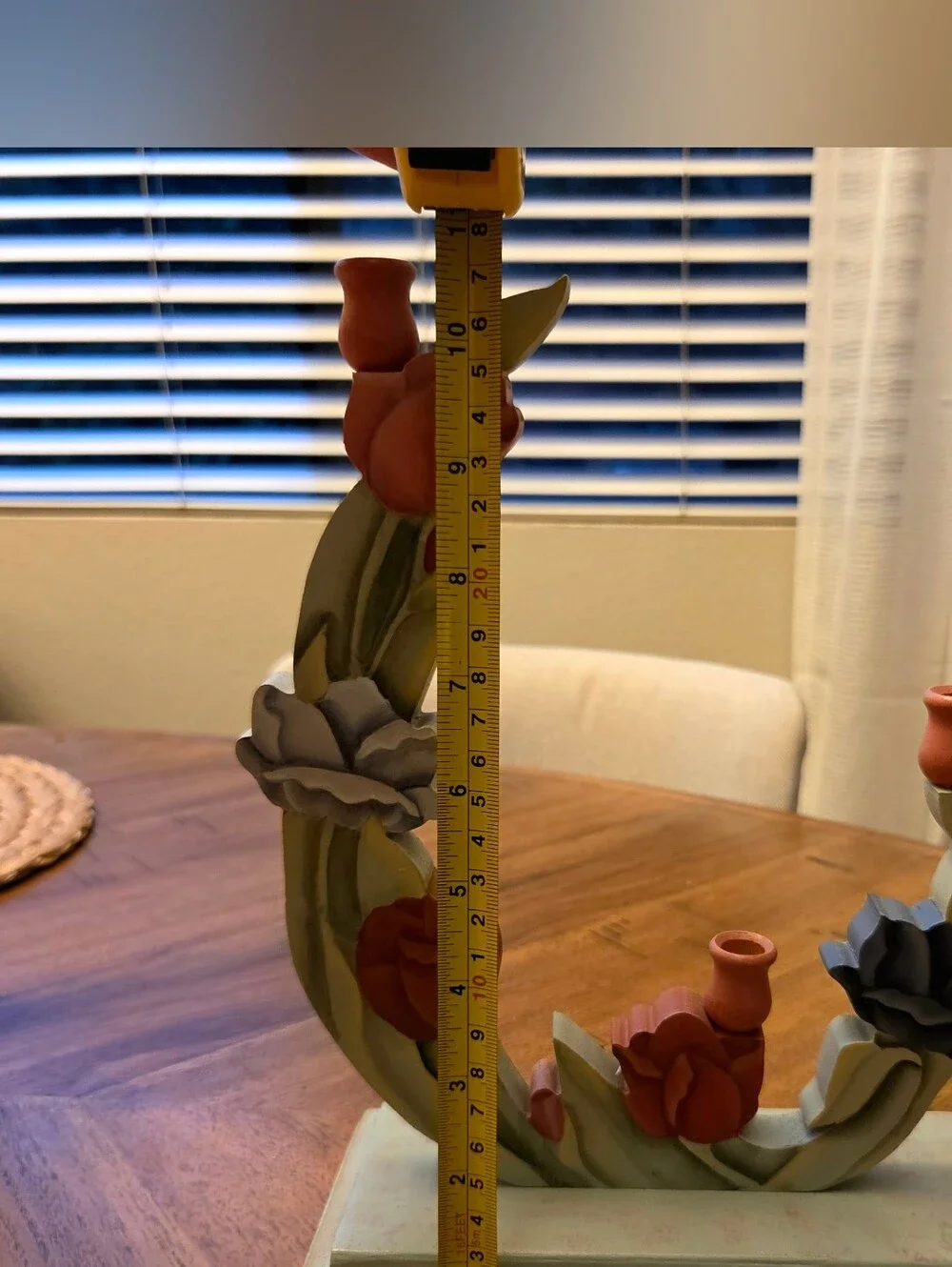Large Hand-Painted Wooden Floral Taper Candle Holder– Cottagecore Farmhouse Deco